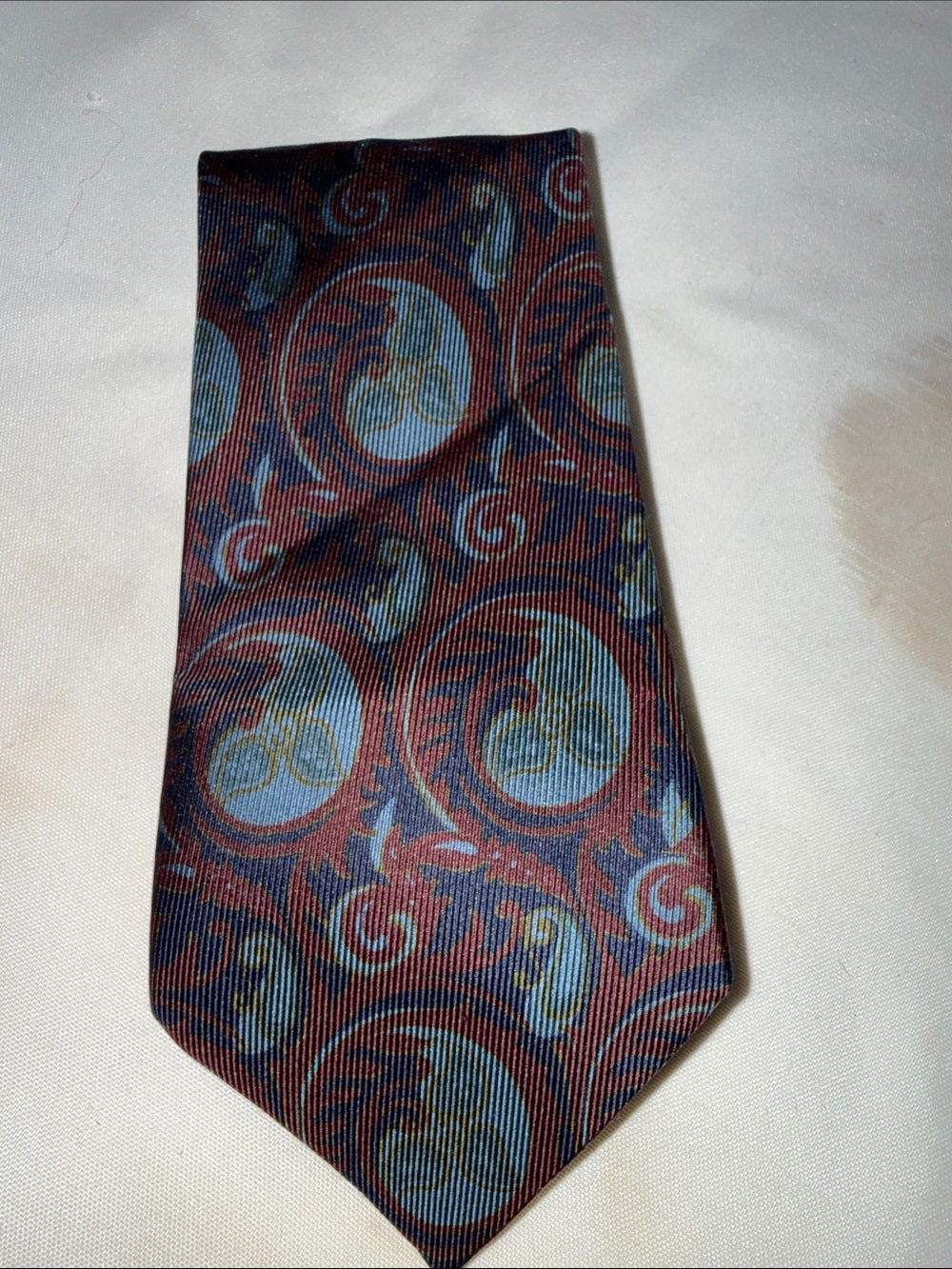 Coach Men's Paisley Tie in Burgundy, Blue and Gold